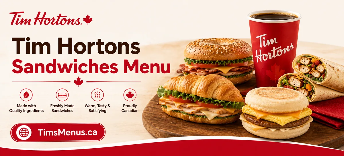 Tim Hortons Sandwiches menu with prices and calories