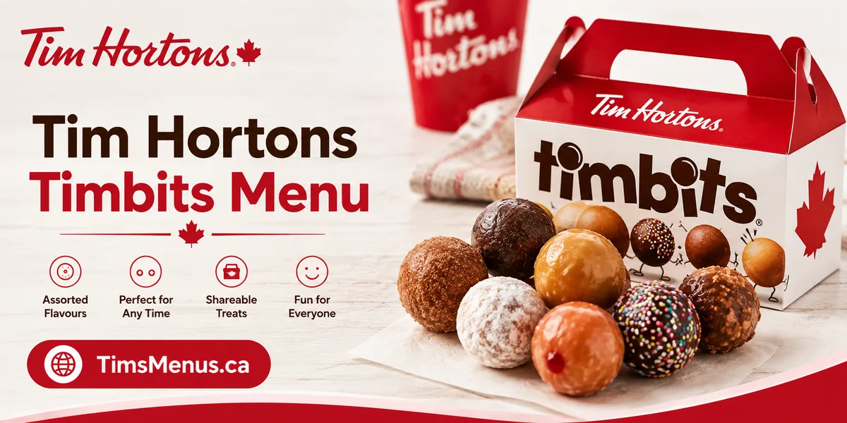 Tim Hortons Timbits menu with prices and calories